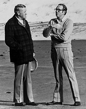 Tom McCall and Bob Straub talk on an Oregon beach.