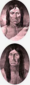 Drawings of Cayuse Indians with long hair.