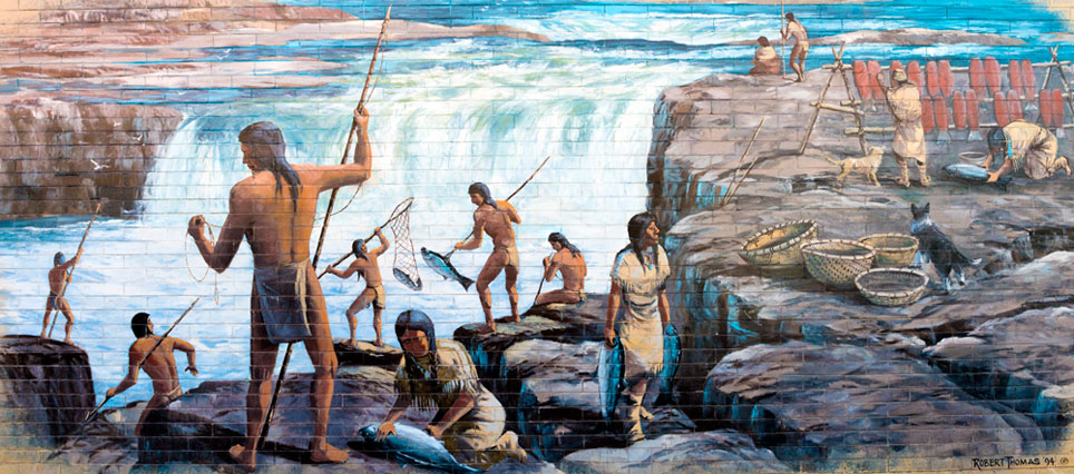 Celilo Falls fishing wall mural
