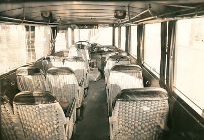 Columbia Gorge Motor Coach System bus interior in 1928