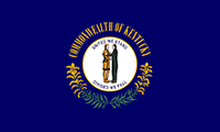 Kentucky flag has the state seal in the center with the state motto: United we Stand, Divided We Fall.