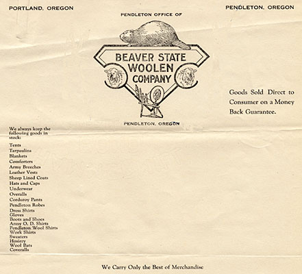 Letter with letterhead of Beaver State Woolen Company.