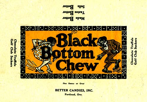 Drawing of man and woman dancing to the sides of the words "Black Bottom Chew"