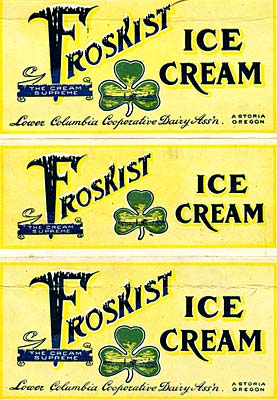 Drawing of 3 leaf clover and the word "Frostkist" with snow topping the letters.