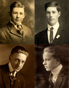 4 photos of young men who went to fight in WWI.