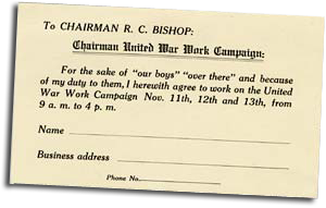 Pledge card for volunteer of the United War Work Campaign