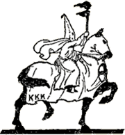 Black and white drawing of klan person on a horse.