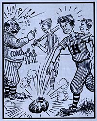 Cartoon of young man throwing a baseball mit down in frustration. A coach is in the background yelling at another boy.
