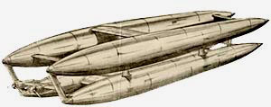 Drawing of an air ship has 4 long tube-like components, 2 on each side.