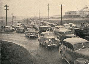 Photo of cars jammed up on a road.