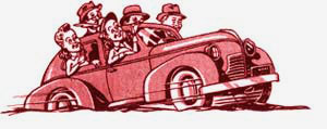 Drawing of 5 people in 1 car.