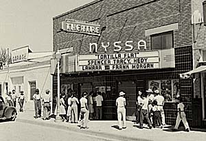 Nyssa Theater with "Tortilla flat" on the reader board.