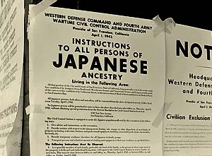 Sign reads: April 1, 1942 Instructions to all persons of Japanese ancestry living in the following area