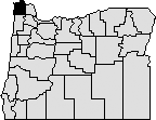 Map of oregon with Clatsop county in the top left blacked out.