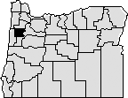 Map of the state of Oregon with Polk county in the north western area blacked out.