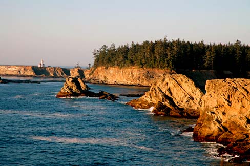 Ocean and rocky cliffs in Coos County