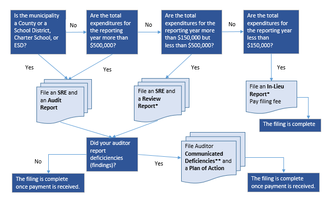 A flow chart to help make decisions about which forms a municipality should file.
