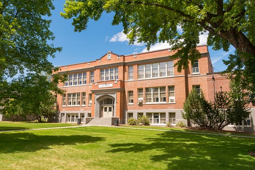 Wallowa High School building made of red brick