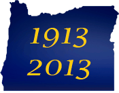 silhouette of Oregon with the dates 1913 and 2013 written in yellow