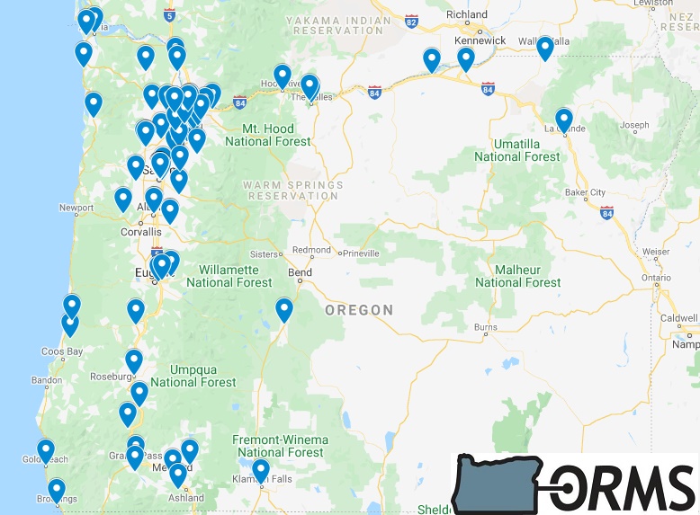Map shows general location of ORMS members across Oregon. Most are on the west of the state.