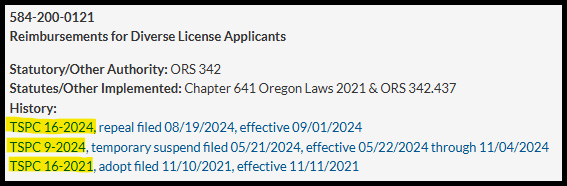 Example of entry in OARD showing Administrative Order Numbers listed at the bottom of entry.