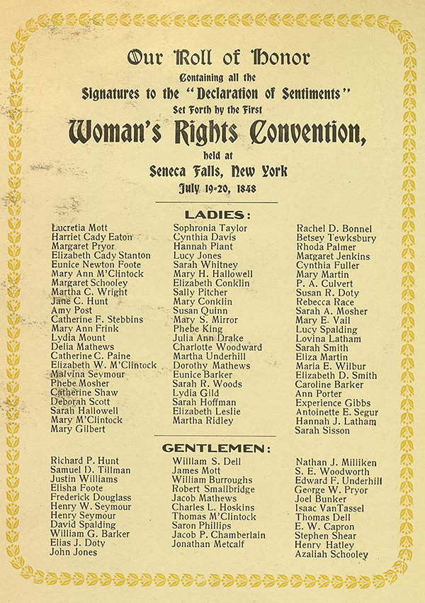 Document image has the title: Our Roll of Honor, Woman's Rights Convention