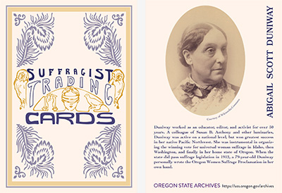 Woman Suffrage Trading Cards featuring Abigail Scott Duniway