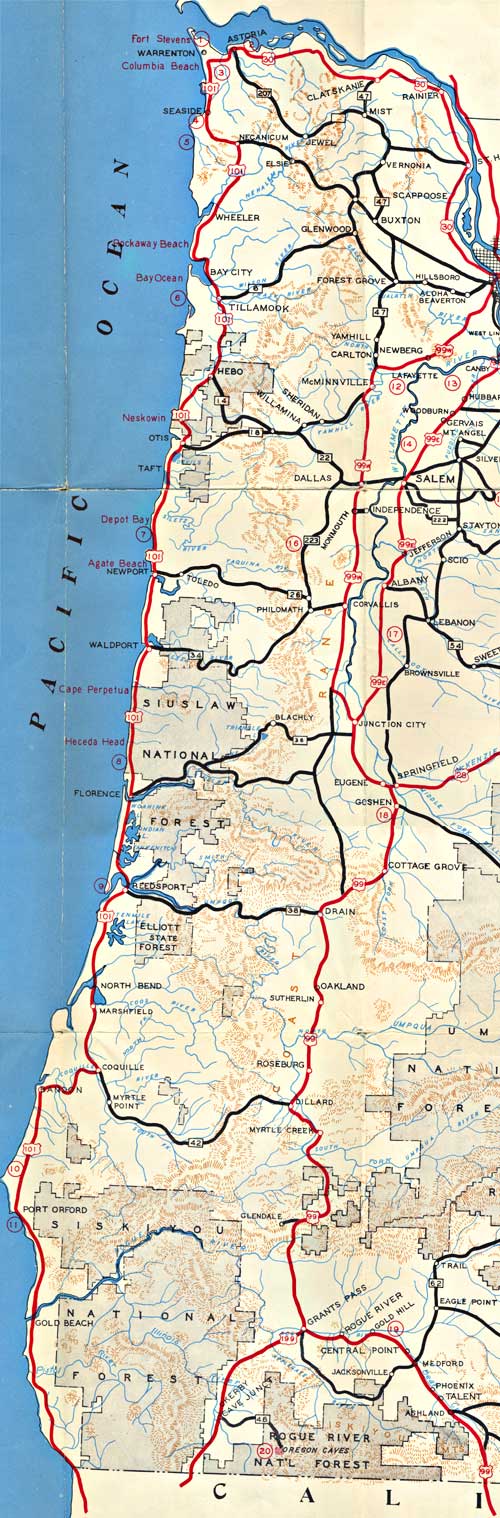 Road Map Of Oregon Coast State Of Oregon: 1940 Oregon Coast Tour - Tour Overview And 1940 Map