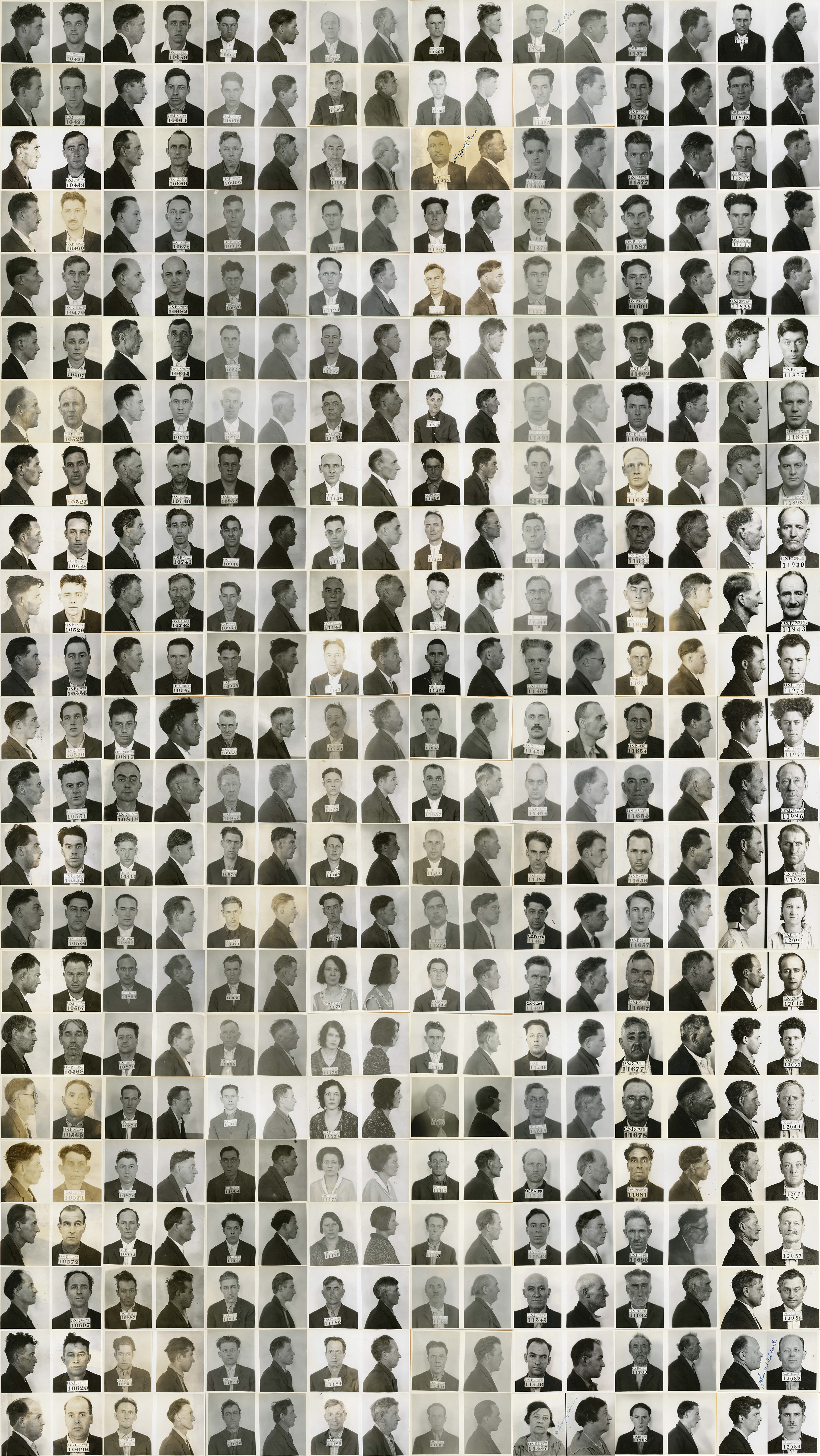 Photo collage of inmate mugshots who were convicted on Prohibition-related charges.