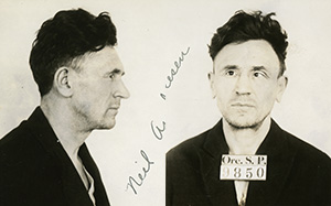 Mug shot of Nels Andreson with prisoner number 9850
