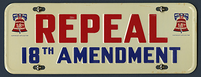 License plate reads "Repeal 18th amendment"