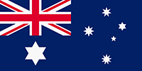 Australian flag has Union Jack flag in upper left corner, a 7 pointed star below that, and 5 stars on the right side. The background is sold blue.