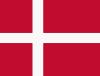 Denmark flag has red background with a white cross. The shorter arm of the cross is on the left side.