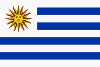 Uruguay flag has 9 horizontal stripes. 4 of them are blue and five are white. The upper left has a Sun of May with human face and 16 rays.
