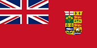 Canada flag of 1918 has Union Jack flag in upper left corner and the Canadian coat of arms on the right. The background is red.