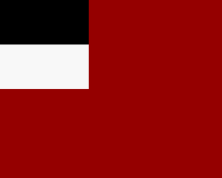 Democratic Republic of Georgia flag is mostly red except for a ¼ section in upper left corner with 2 horizontal stripes in black and white.