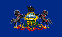 Pennsylvania flag has the state coat of arms on a blue background.