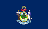 Maine flag has the state’s coat-of-arms on a blue background. The North star shines above the motto: Dirigo