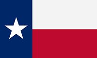 Texas flag has a dark blue vertical stripe at the pole side with a white star. Extending horizontally from the dark blue are 2 equal stripes in red and white.
