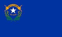 Nevada flag has a cobalt blue background. In the upper left corner is a silver star between 2 sprays of sagebrush that cross to form a half-wreath. Across the top is a gold scroll with the words: Battle Born