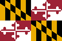 Maryland flag has the arms of the Calvert and Crossland families. The colors of gold and black appear in the 1st and 4th quarters of the flag in a checker board pattern.