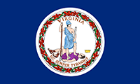 Virginia flag has the state’s coat-of-arms on a white circle. It features Virtus, the genius of the commonwealth, dressed like an Amazon, resting on a spear with one hand, and holding a sword in the other. 