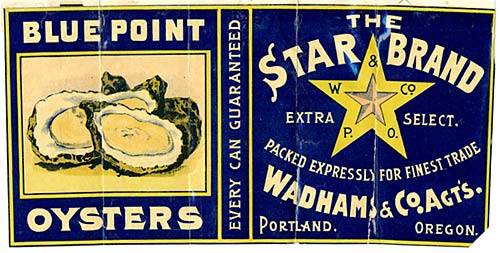 Left of label is drawing of oysters.  Right of label is a star with words "The Star Brand extra select."