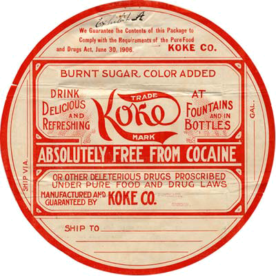 Red and white Koke label.