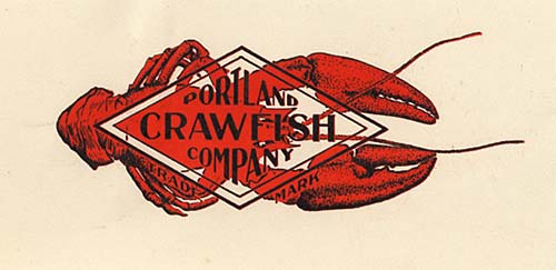 Drawing of crawfish with diamond over top that reads "Portland Crawfish Company"