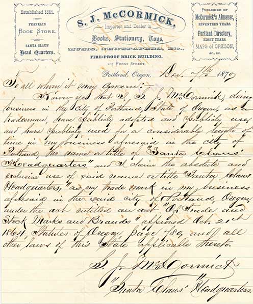 Letter on S. J. McCormick letter head dated December 1879. 