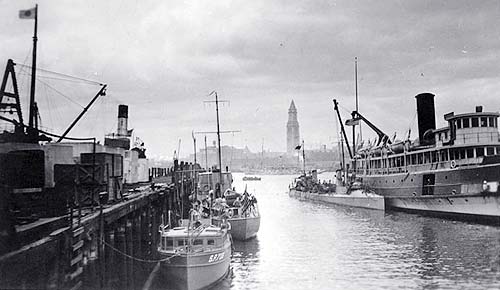 Boats on the water in Boston Harbor in 1918