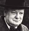 Photo of Winston Churchill in suit, tie and hat.