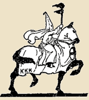 Drawing of hooded KKK member on a horse.