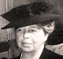 Photo of Eleanor Roosevelt in a wide hat.